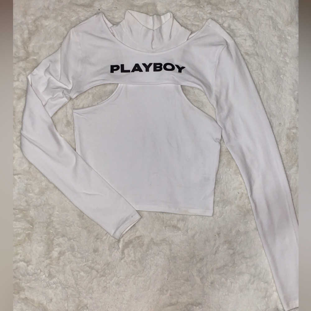 PLAYBOY White Long Sleeve Cut-Out Bodysuit